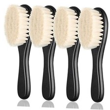 4 Pieces Barber Fade Brush Set with Natural Fiber Wooden Handle - Beard Black