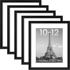 upsimples 10x12 Picture Frame Set of 5, Display Pictures 7x9 with Mat, Black