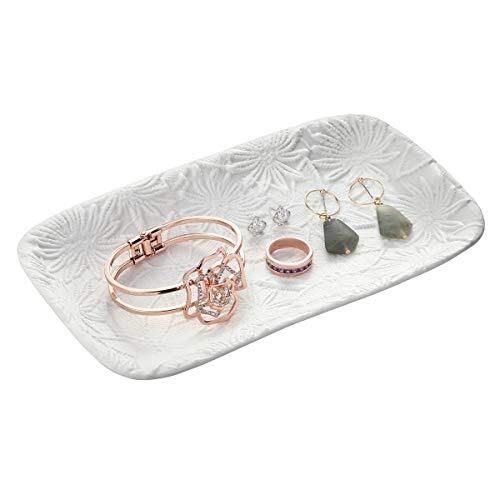 Jewelry Organizer Vanity Tray, Bathroom Kitchen Dresser White - Embossed-image