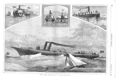 New Mastless Steamship ''Meteor'' - Recent Marine Inventions-1882 Historical Print