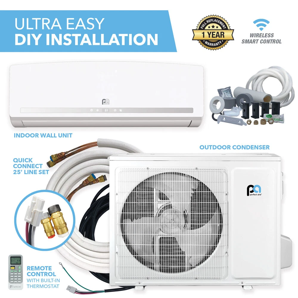 DIY 18K BTU 23.3 SEER 230V Mini-Split Heat Pump w/Full Install Kit, Perfect  Aire | eBay