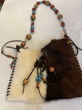 Southwest Native American Handmade Cowhide Purse With Turquoise And Coral Strap