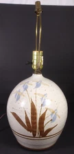 Vtg Blue & Brown Floral Stoneware Salt Glaze Hand Turned Pottery Lamp TESTED