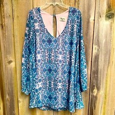 Show me your MuMu mini dress baby doll long flowy sleeves blue retro floral