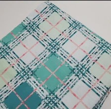 Art Gallery Fabric Plaid Stripe Cotton Aqua Green Sewing Craft Quilt FAT QUARTER