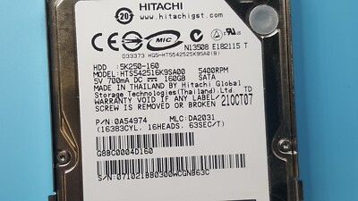 TOSHIBA HARD DRIVE 6022B0051003 HTS542516K9SA00 FOR SATELLITE A205-S5814 PSAF3U