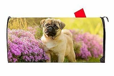 Adorable Tan Pug Dog Vinyl Magnetic Mailbox Cover Made in the USA