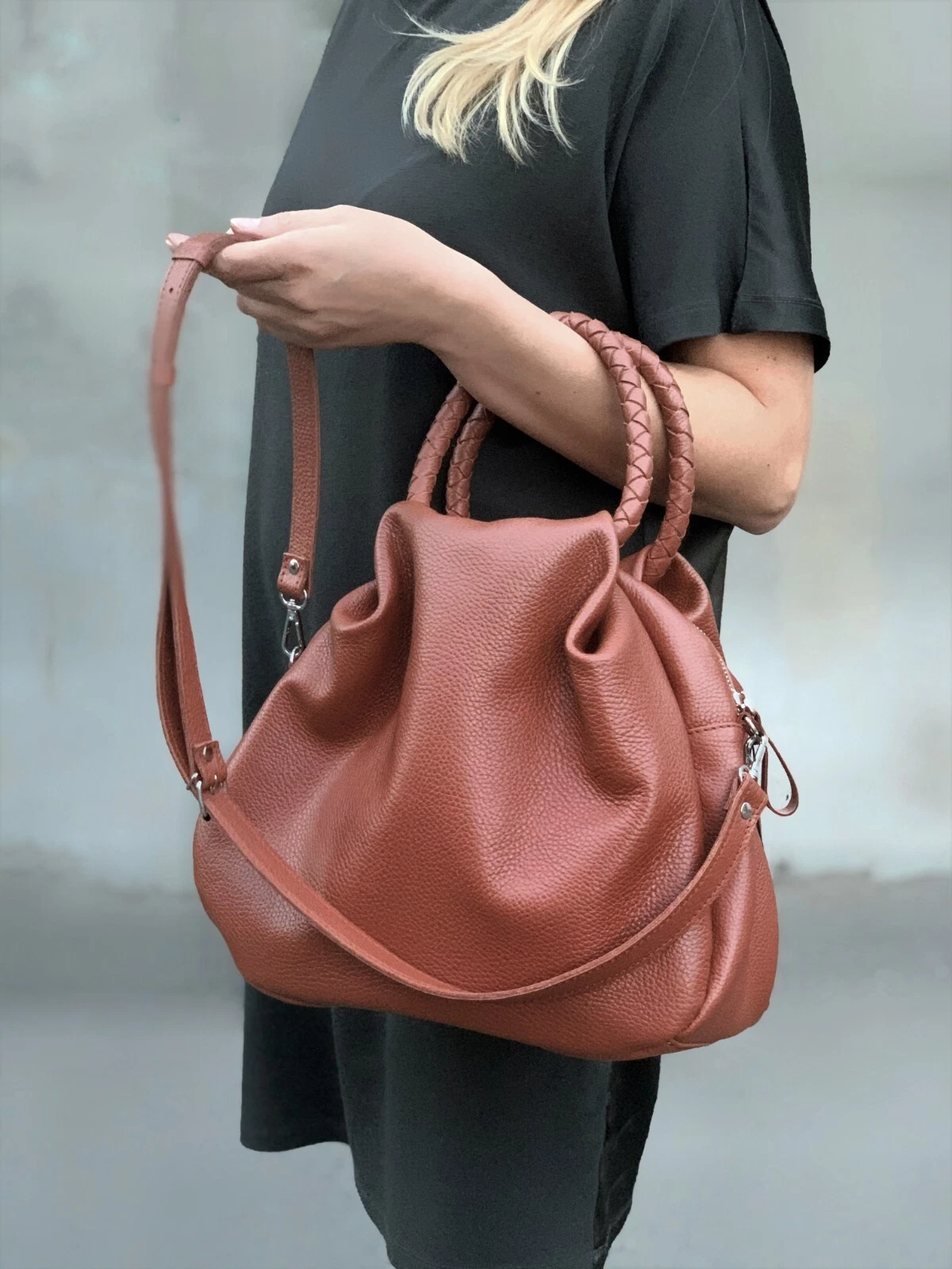 COACH Borsa a tracolla donna in vera pelle marrone ciottolato