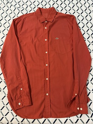 Lacoste Dress Shirt Men's size 40 Red Orange vermilion Long Sleeve Button  Up | eBay UK