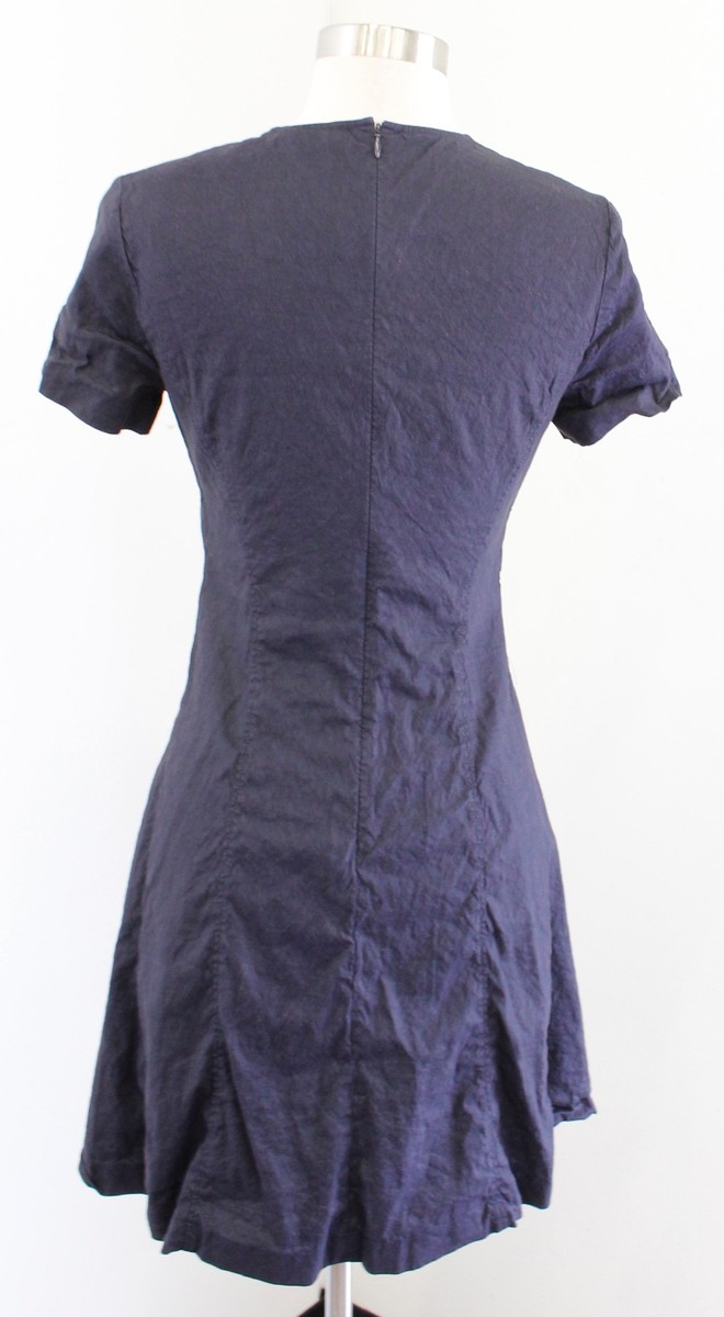 Theory Solid Navy Blue Modern Seamed Crunch Texture Linen Blend Dress Size  0 | eBay