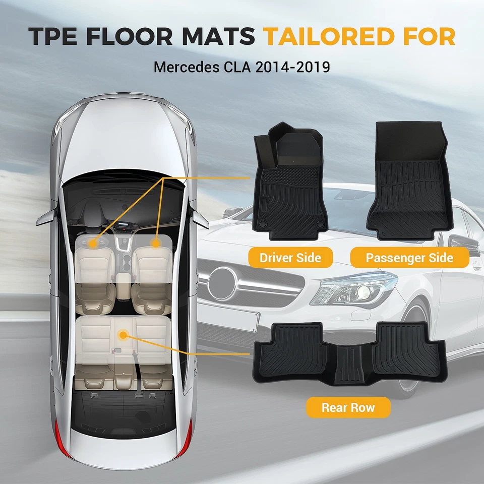 All Weather Floor Mats Liner for 2014-2019 Mercedes Benz CLA180 / CLA200 /CLA250 - Image 2 of 4