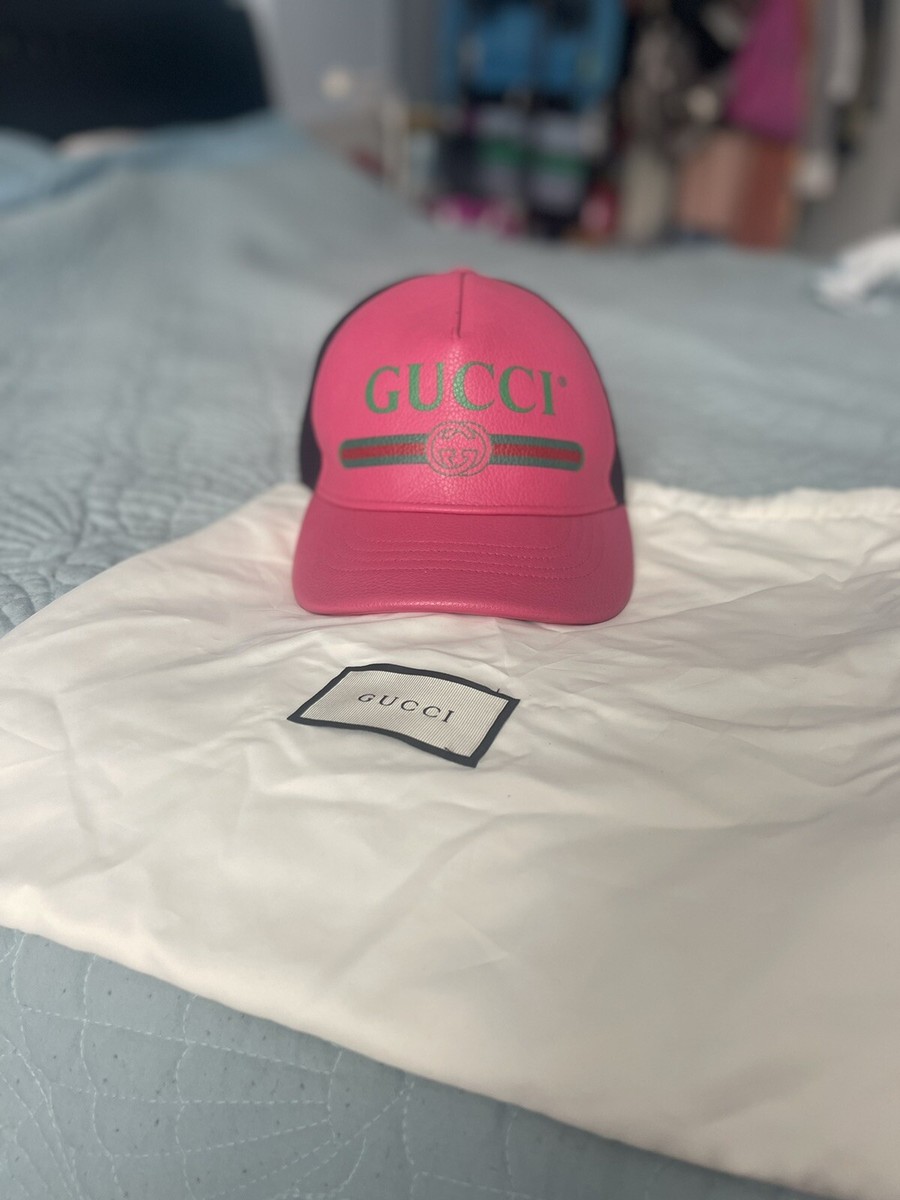 GUCCI baseball cap logo pink leather unisex | eBay