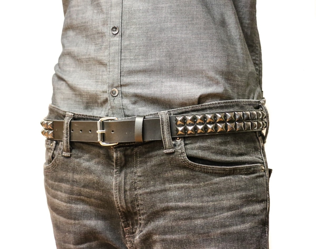2 Row Black Gunmetal Pyramid Stud Belt Leather Punk, Metal 2 Row Black Gunmetal Pyramid Stud Belt Leather Punk, Metal
