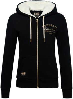 Superdry Women's Luxe Metallic Logo Ziphood Sweatshirt Black Gold