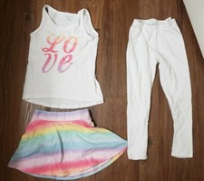 The Children's Place Love Rainbow skirt shirt 5-6 Tank White leggings Lot of 3