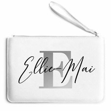 Womens Silver Name And Initial Clutch Bag Personalised Birthday Gift Idea Purse