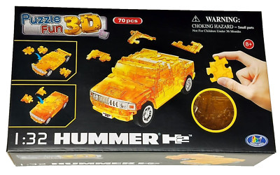 3D Puzzle Fun HUMMER H2 - 1:32 Scale Orange Translucent plastic jigsaw model car