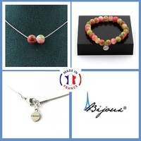 Steine Und Mineralien. Schmuckset Armband Halskette 2 Perlen Melonen-Turmalin D