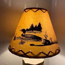 Loon LAMP SHADE w/ Clip-On Bulb Attachment Rustic Country Cottage Cabin 9 inch