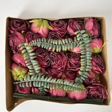 Burgundy Artificial Rose Head Flowers 25 Pack Stems Leaves DIY Bouquet Wedding