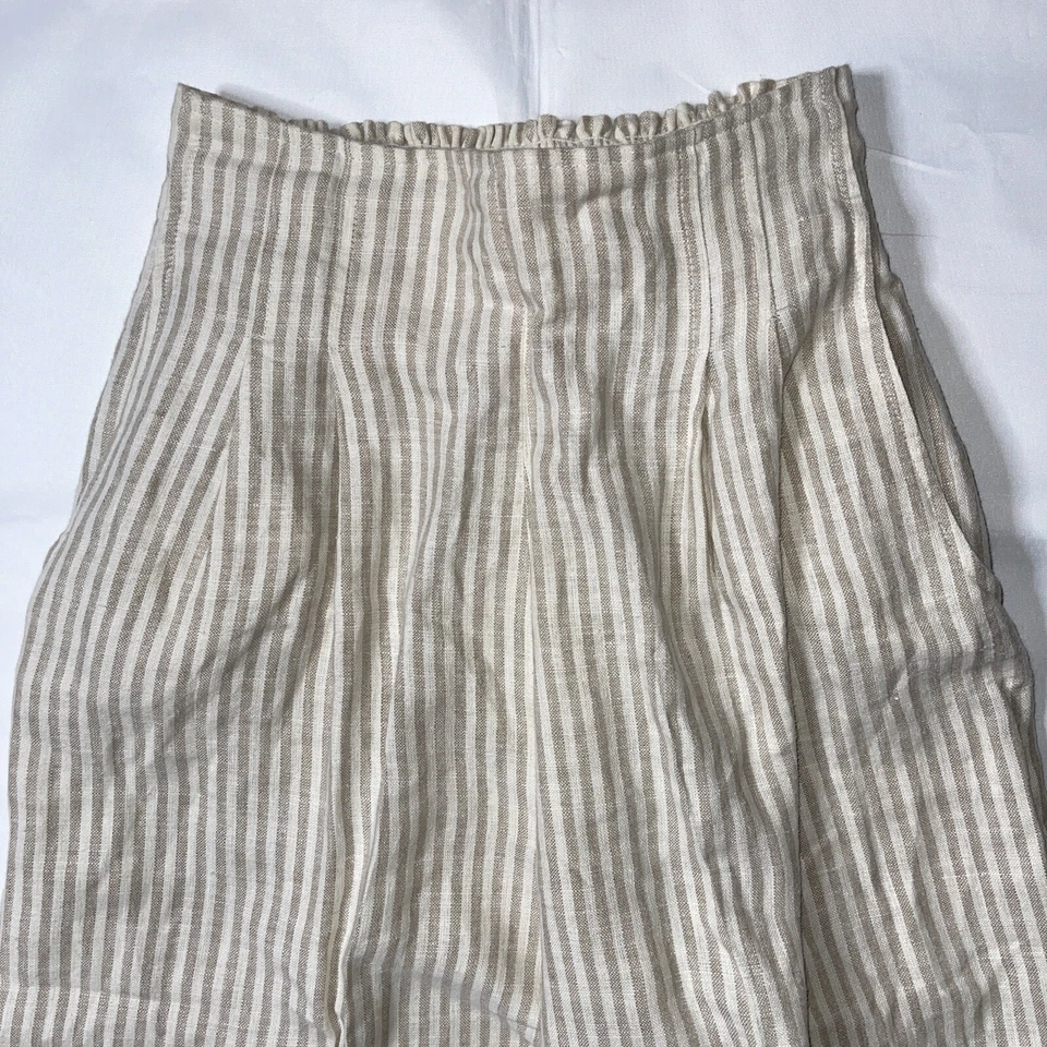 Pantalones de vestir de lino a rayas de pierna ancha Karen Kane usados para mujer (talla 14) Foto 4 de 4