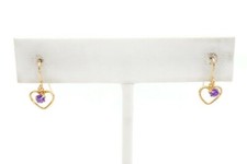 14k Yellow Gold Purple Cubic Zirconia Heart Dangle Earrings