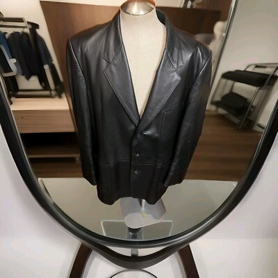 Creations De Cuir Andre Leather Garments Vintage Black Coat Size 50 Men s 