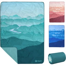 VILLEY Camping Picnic Blanket 3-Layer Machine Washable Repellent Teal/Pink/Blue