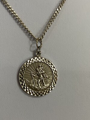 Vintage 1960s Sterling Silver 925 St Christopher Pendant Necklace