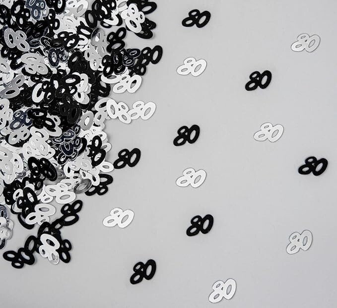 Happy 80th Birthday Confetti Black Silver Age 80 Party Decoration Sprinkle Table