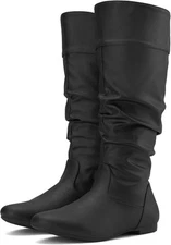 Rollda Women's Slouchy Knee High Boots Pull On Flat Side Zipper Fall... 