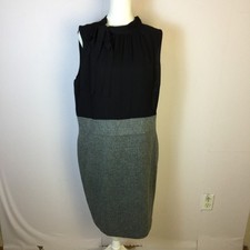 NWT Liz Claiborne Sheath Dress Sz 14 Womans Black Gray Tie Neck Sleeveless Lined
