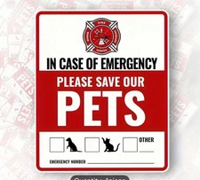 6 PACK Red Pets Inside Alert 5” Rescue Emergency Fire Window Stickers Decals