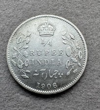 1906 1/4 Rupee - India - King Edward VII - Great Condition  