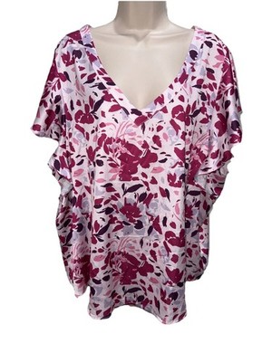 Kori Plus Women s Size 1XL Pink Fuchsia Purple Geo Flutter Short Sleeve
