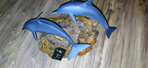 Vintage Large JOHN PERRY Two Dolphin on Large Burl Wood Sculpture Driftwood