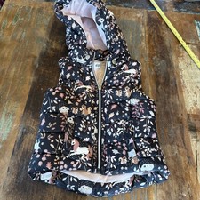 H M Kids Floral Puffer Vest Size 2-4Y Removable Hood Black Pink Girls