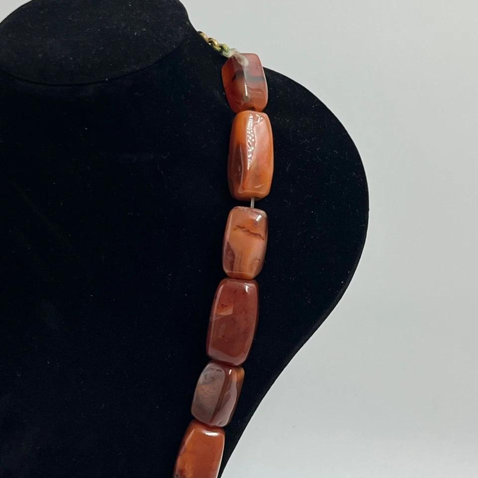 Collar de cuentas gruesas de ágata cornalina natural vintage hecho a mano piedra marrón naranja Foto 3 de 4