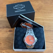Harley-Davidson by Bulova Mens Watch Orange Dial Stainless Steel Quartz 2005