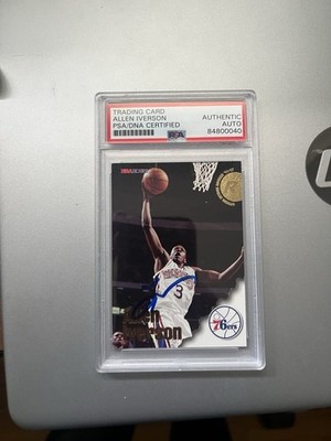 1996-97 NBA Hoops Rookie Allen Iverson RC ON CARD AUTO PSA/DNA 