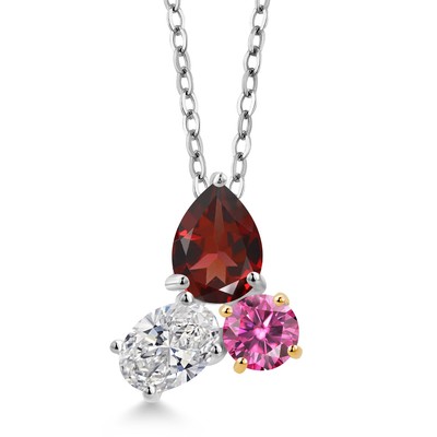 2.51 Ct Garnet Lab Grown Diamond 925 Silver and 10K Yellow Gold Pendant with