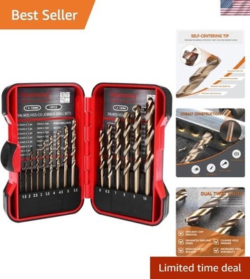 15-Piece M35 Cobalt Drill Bit Set, Metric 1.5 to 10mm, 5% Cobalt HSS for Dril...
