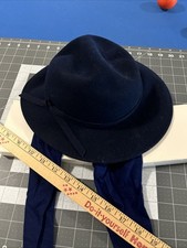 VTG Michael Howard Wool Hat Size 6 7/8 Navy Blue Felt Scarf / Tie-On Allan - New