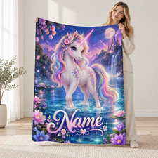 Personalized Flower Crown Unicorn Coral Fleece Blanket