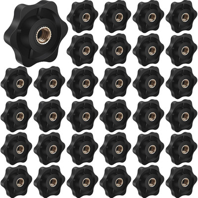 30 Pcs Female Threaded Knob 1/4-20 Black Plastic Star Nuts Clamping