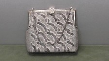 Vintage handbag Hand beaded silver hinged Frame
