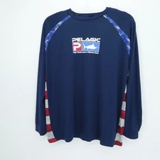 Pelagic Shirt Mens XL Navy Vaportek Performance Offshore Fishing Stars Stripes