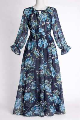 Destination 365 Chiffon Clipped Dot Maxi Dress Navy