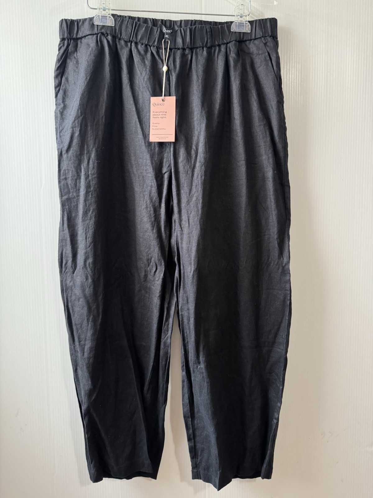 NEW QUINCE XL 100% Linen Pants Womens Black Pull On Elastic Waist Boho Loose