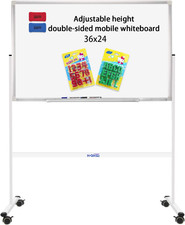 Mobile Whiteboard 36"X24" Magnetic Dry Erase Board with Stand - Adjustable Heigh